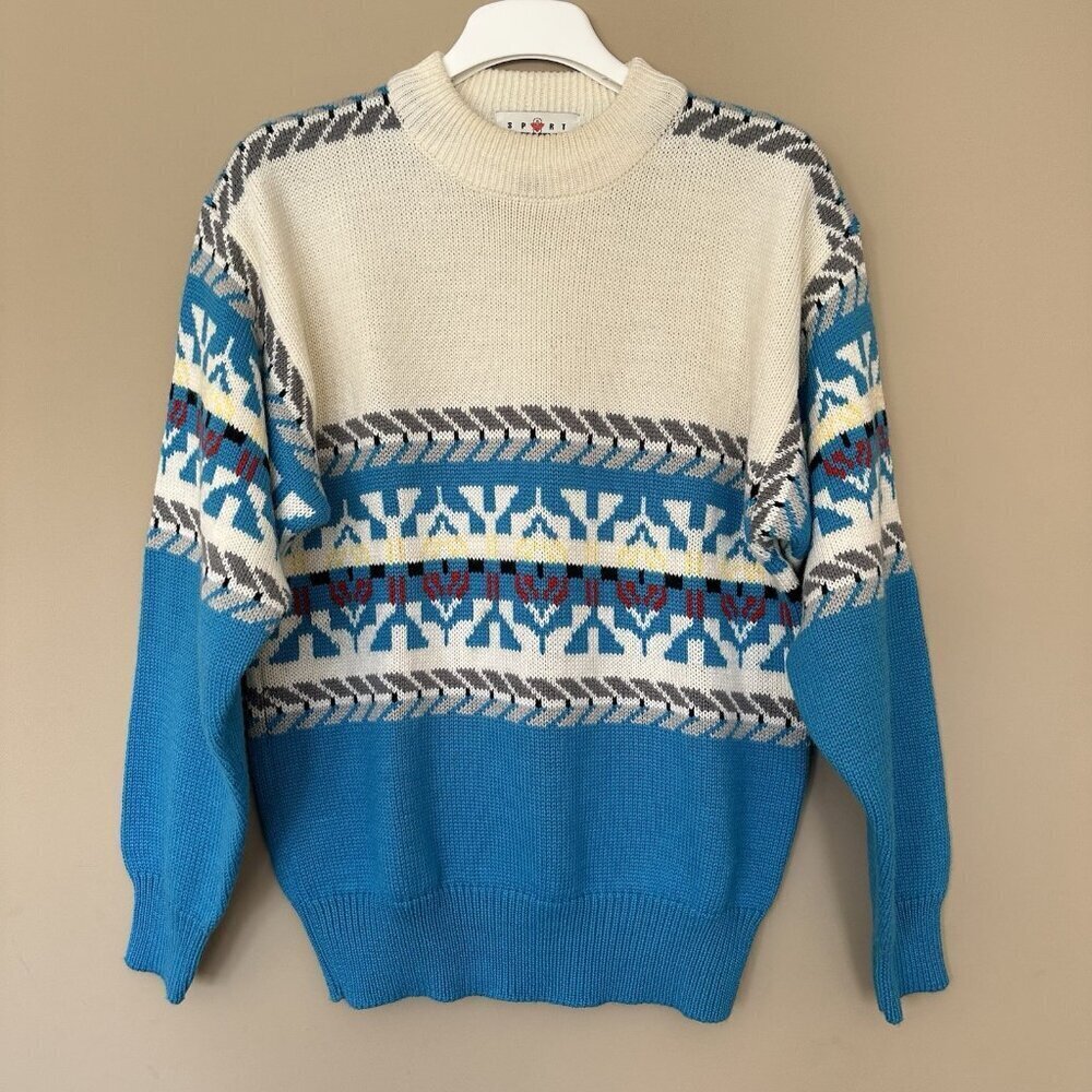 Vintage Obermeyer Wool Blend Ski Sweater 80s 90s Men S Nordic Fair Isle Viking